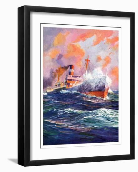 "Wave Breaks over Steamer,"March 21, 1936-Anton Otto Fischer-Framed Giclee Print