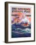 "Wave Breaks over Steamer," Saturday Evening Post Cover, March 21, 1936-Anton Otto Fischer-Framed Premium Giclee Print