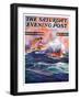 "Wave Breaks over Steamer," Saturday Evening Post Cover, March 21, 1936-Anton Otto Fischer-Framed Premium Giclee Print