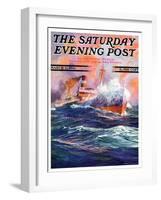 "Wave Breaks over Steamer," Saturday Evening Post Cover, March 21, 1936-Anton Otto Fischer-Framed Giclee Print