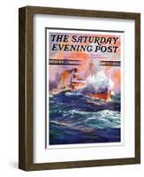 "Wave Breaks over Steamer," Saturday Evening Post Cover, March 21, 1936-Anton Otto Fischer-Framed Giclee Print