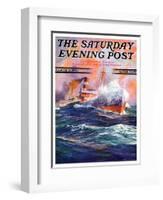 "Wave Breaks over Steamer," Saturday Evening Post Cover, March 21, 1936-Anton Otto Fischer-Framed Giclee Print