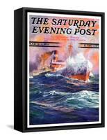 "Wave Breaks over Steamer," Saturday Evening Post Cover, March 21, 1936-Anton Otto Fischer-Framed Stretched Canvas