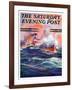 "Wave Breaks over Steamer," Saturday Evening Post Cover, March 21, 1936-Anton Otto Fischer-Framed Giclee Print