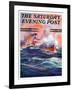 "Wave Breaks over Steamer," Saturday Evening Post Cover, March 21, 1936-Anton Otto Fischer-Framed Giclee Print