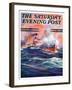 "Wave Breaks over Steamer," Saturday Evening Post Cover, March 21, 1936-Anton Otto Fischer-Framed Giclee Print