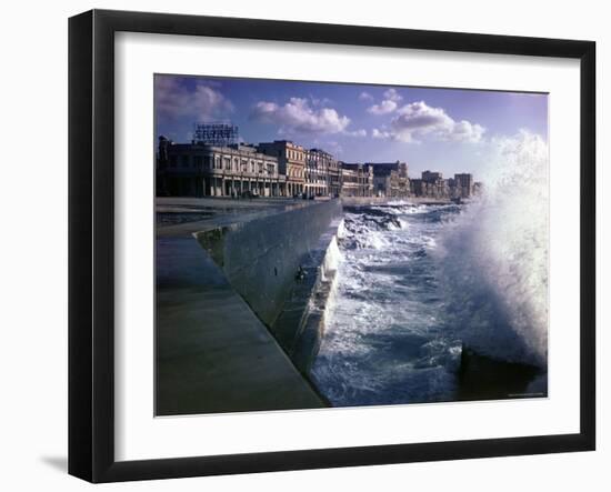 Wave Crashing Against a Breakwater Along the Malecon, a Waterfront Boulevard-Eliot Elisofon-Framed Photographic Print