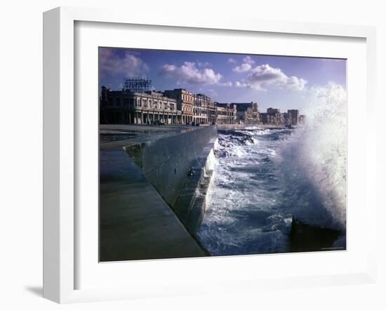 Wave Crashing Against a Breakwater Along the Malecon, a Waterfront Boulevard-Eliot Elisofon-Framed Photographic Print