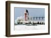 Wave crashing on snow-covered South Pier lighthouse, South Haven, Michigan, USA.-Panoramic Images-Framed Photographic Print