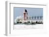 Wave crashing on snow-covered South Pier lighthouse, South Haven, Michigan, USA.-Panoramic Images-Framed Photographic Print