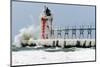 Wave crashing on snow-covered South Pier lighthouse, South Haven, Michigan, USA.-Panoramic Images-Mounted Photographic Print