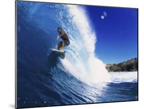 Wave Curling Up Over Surfer-null-Mounted Premium Photographic Print