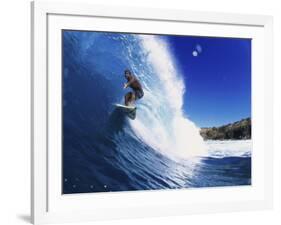 Wave Curling Up Over Surfer-null-Framed Photographic Print