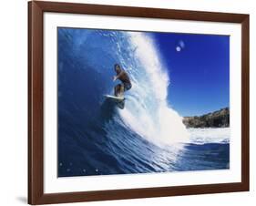 Wave Curling Up Over Surfer-null-Framed Photographic Print