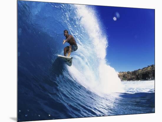 Wave Curling Up Over Surfer-null-Mounted Photographic Print