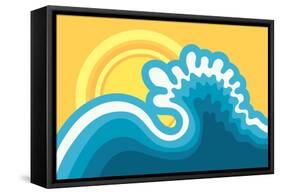 Wave In Ocean.Water Nature Background With Sun In Hot Sunny Day-GeraKTV-Framed Stretched Canvas