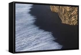 Wave Patterns On Beach Of Black Volcanic Sand. Dyrholaey. Iceland-Oscar Dominguez-Framed Stretched Canvas