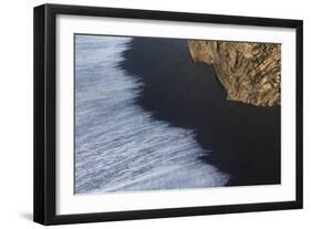 Wave Patterns On Beach Of Black Volcanic Sand. Dyrholaey. Iceland-Oscar Dominguez-Framed Photographic Print