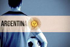 Argentina Football Player Holding Ball against Argentina National Flag-Wavebreak Media Ltd-Photographic Print