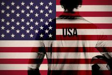 Composite Image of Usa Football Player Holding Ball against Usa National Flag-Wavebreak Media Ltd-Photographic Print