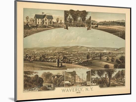Waverly, New York - Panoramic Map-Lantern Press-Mounted Art Print