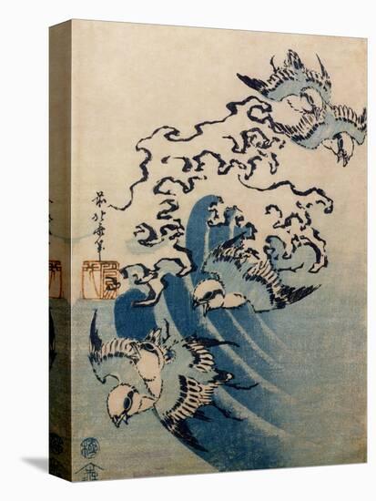 Waves and Birds, circa 1825-Katsushika Hokusai-Stretched Canvas