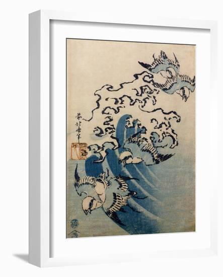 Waves and Birds, circa 1825-Katsushika Hokusai-Framed Giclee Print