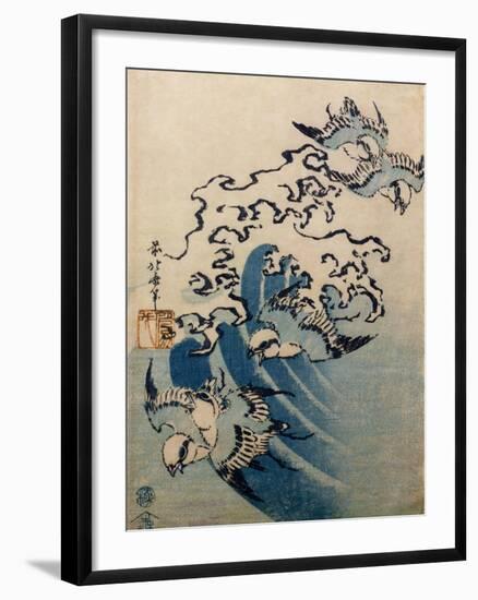 Waves and Birds, circa 1825-Katsushika Hokusai-Framed Giclee Print