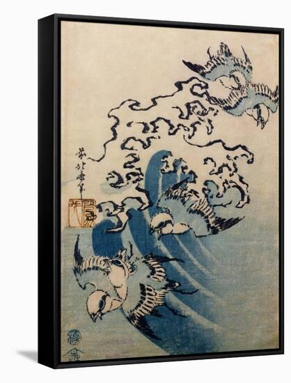 Waves and Birds, circa 1825-Katsushika Hokusai-Framed Stretched Canvas