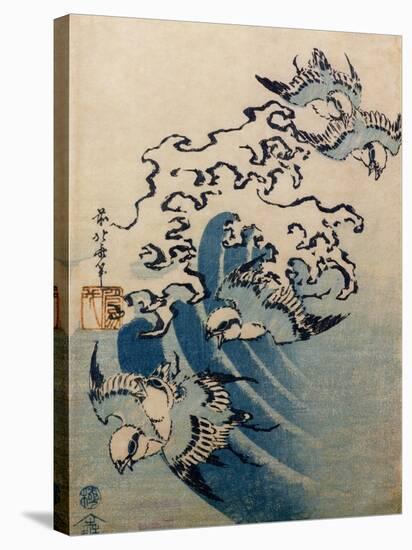 Waves and Birds, circa 1825-Katsushika Hokusai-Stretched Canvas