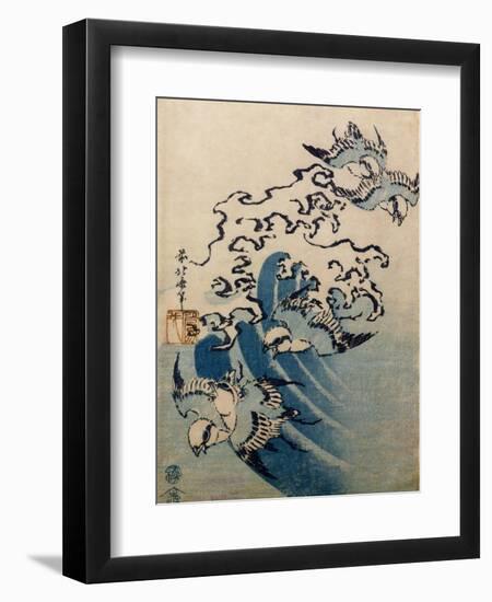 Waves and Birds, circa 1825-Katsushika Hokusai-Framed Premium Giclee Print