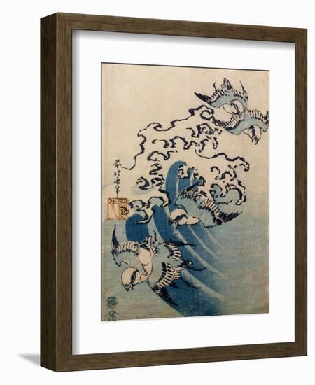 Waves and Birds, circa 1825-Katsushika Hokusai-Framed Giclee Print