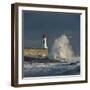 Waves breaking against port wall with lighthouse during storm-Loic Poidevin-Framed Photographic Print