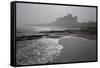 Waves Breaking at Bamburgh Beach Looking Towards Bamburgh Castle on a Misty Morning-Ann and Steve Toon-Framed Stretched Canvas