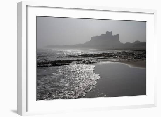 Waves Breaking at Bamburgh Beach Looking Towards Bamburgh Castle on a Misty Morning-Ann and Steve Toon-Framed Photographic Print