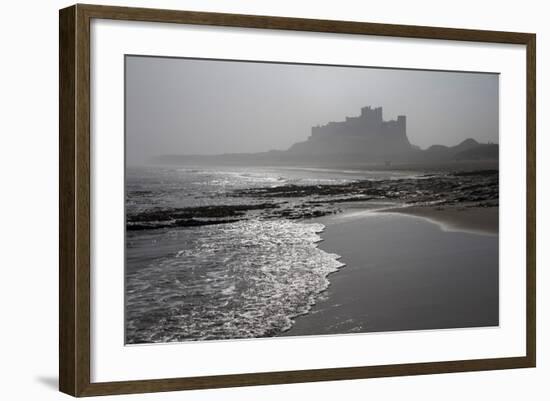 Waves Breaking at Bamburgh Beach Looking Towards Bamburgh Castle on a Misty Morning-Ann and Steve Toon-Framed Photographic Print