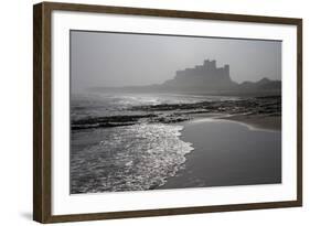 Waves Breaking at Bamburgh Beach Looking Towards Bamburgh Castle on a Misty Morning-Ann and Steve Toon-Framed Photographic Print