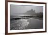 Waves Breaking at Bamburgh Beach Looking Towards Bamburgh Castle on a Misty Morning-Ann and Steve Toon-Framed Photographic Print