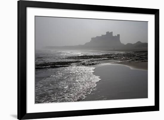 Waves Breaking at Bamburgh Beach Looking Towards Bamburgh Castle on a Misty Morning-Ann and Steve Toon-Framed Photographic Print