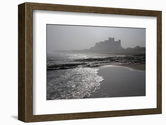 Waves Breaking at Bamburgh Beach Looking Towards Bamburgh Castle on a Misty Morning-Ann and Steve Toon-Framed Photographic Print