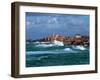 Waves breaking on coast, Ploumanac'h Lighthouse, Pink Granite Coast, Cotes-d'Armor, Brittany, Fr...-null-Framed Photographic Print