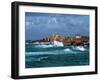 Waves breaking on coast, Ploumanac'h Lighthouse, Pink Granite Coast, Cotes-d'Armor, Brittany, Fr...-null-Framed Photographic Print