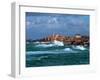 Waves breaking on coast, Ploumanac'h Lighthouse, Pink Granite Coast, Cotes-d'Armor, Brittany, Fr...-null-Framed Photographic Print