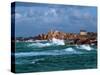 Waves breaking on coast, Ploumanac'h Lighthouse, Pink Granite Coast, Cotes-d'Armor, Brittany, Fr...-null-Stretched Canvas