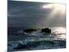Waves breaking on coast with Nividic Lighthouse in the background, Ushant Island, Finistere, Bri...-null-Mounted Photographic Print