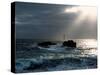 Waves breaking on coast with Nividic Lighthouse in the background, Ushant Island, Finistere, Bri...-null-Stretched Canvas