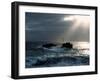 Waves breaking on coast with Nividic Lighthouse in the background, Ushant Island, Finistere, Bri...-null-Framed Photographic Print