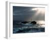 Waves breaking on coast with Nividic Lighthouse in the background, Ushant Island, Finistere, Bri...-null-Framed Photographic Print