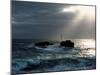 Waves breaking on coast with Nividic Lighthouse in the background, Ushant Island, Finistere, Bri...-null-Mounted Photographic Print