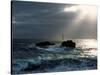 Waves breaking on coast with Nividic Lighthouse in the background, Ushant Island, Finistere, Bri...-null-Stretched Canvas